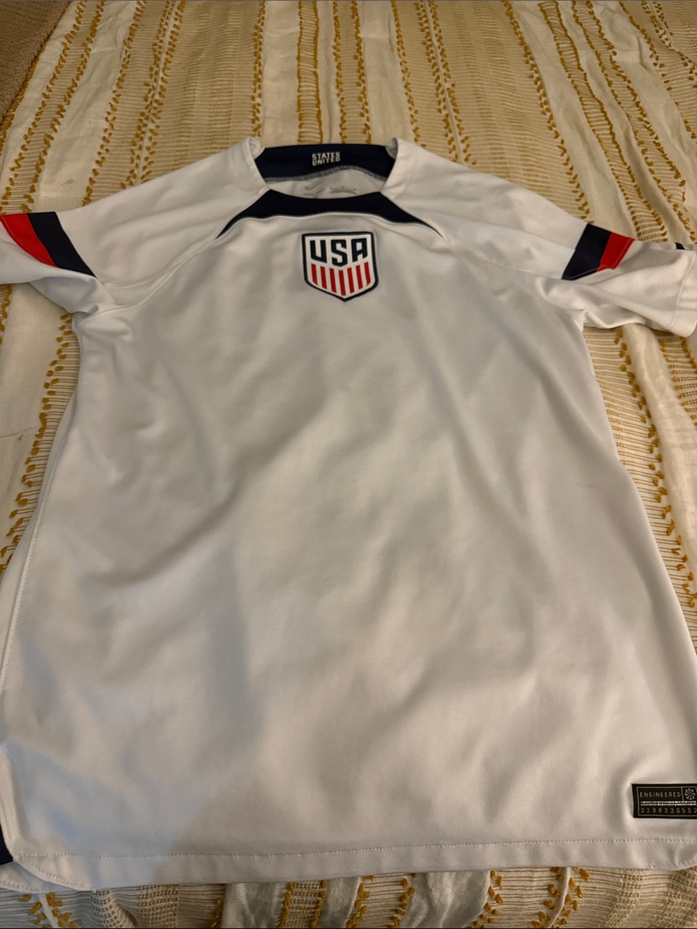 Nike USA White Athletic Short-Sleeve Soccer Jersey with Navy & Red Accents